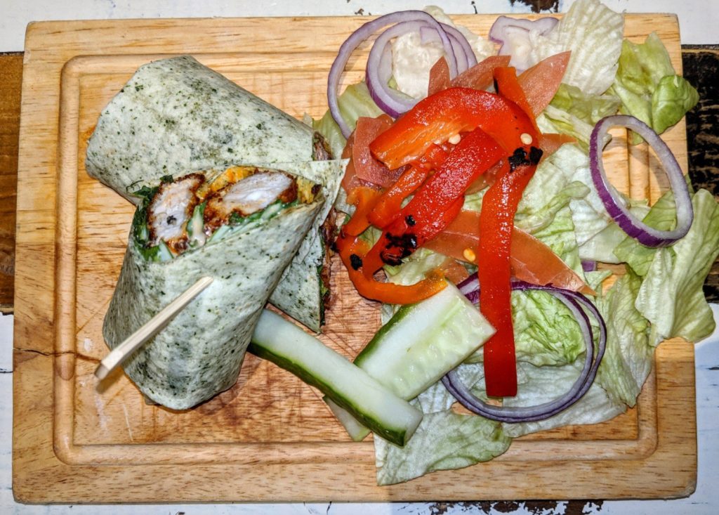 Buffalo chicken wrap from the light lunch menu if you have a spa day at the Village Spa in Swindon