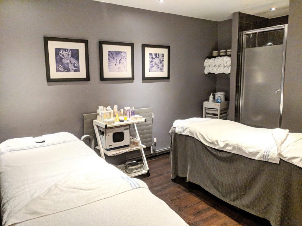 Double treatment room for two people to have similtaneous treatments at the Village Spa in Swindon